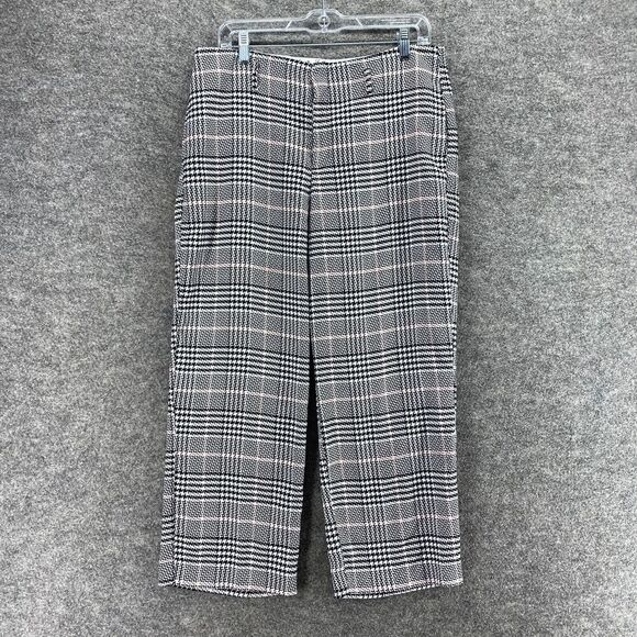 5/$45 Elle Dress Pants Women L Large Gray Plaid High Rise Flat Front Straight - Picture 1 of 10